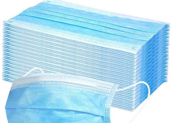 Non Irritating 3 Ply Disposable Face Mask , Hypoallergenic Disposable Blue Mask