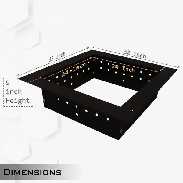 Heavy Duty Steel Square Fire Pit Insert Ring Liner 24 Inside 32 Outside Diameter for Outdoor Wood Burning Fireplace Camping