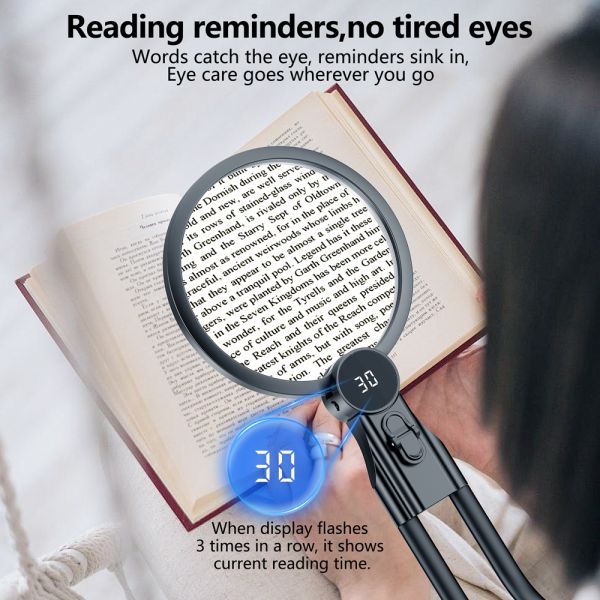 Rechargeable 48LED Light HD Reading Stand Magnifier with 130mm Round Frame and Hanging Neck Design