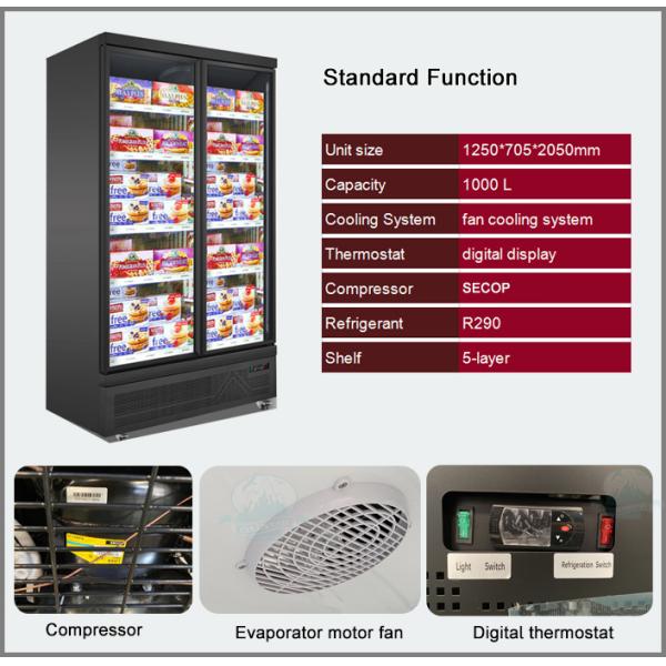 Double Glass Doors 1000L Commercial Upright Freezer With SECOP Compressor