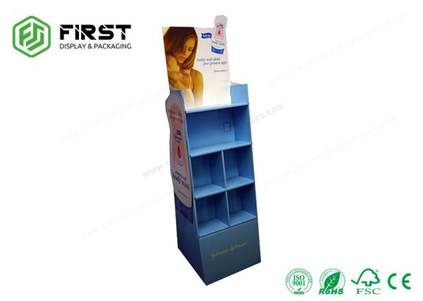 Customized CMYK Offset Printing Corrugated POP Floor Cardboard Display Stands For Cosmetic