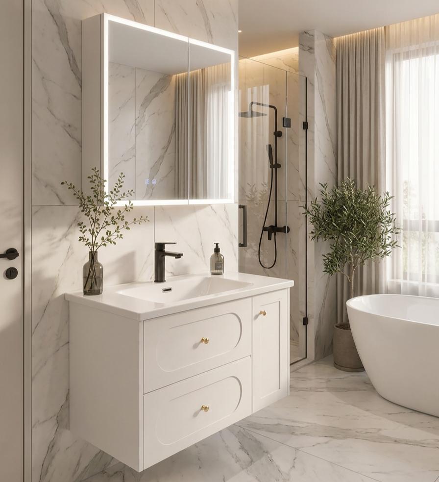 700mm Stainless Steel Bathroom Sink Cabinets Wall Mounted Vanity Set With LED Mirror