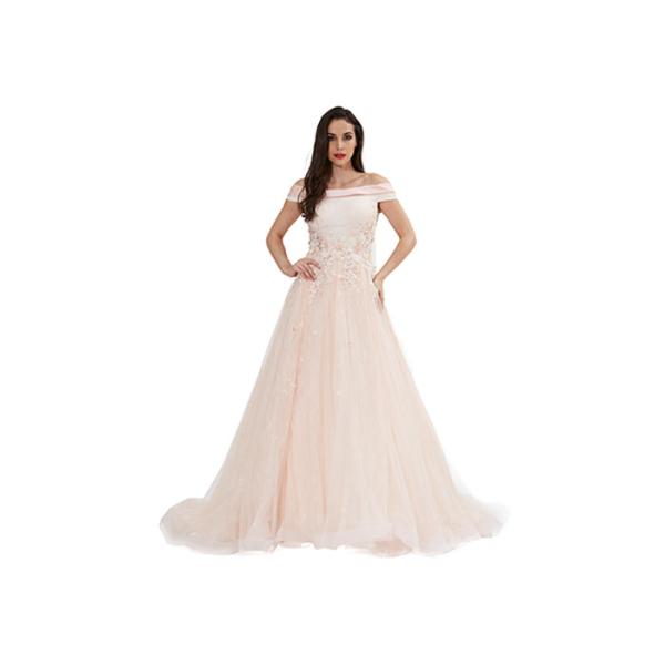 Elastic Bands Boat Neck Wedding Bridesmaid Dresses , Light Pink Evening Dresses