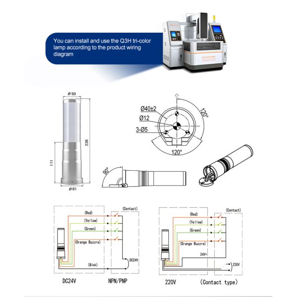 Lampe d'avertissement à LED stable pour machine-outil, pour une lueur verte et une protection anticorrosion