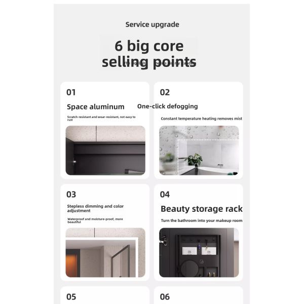 Smart Modern Medicine Bathroom LED Mirror Cabinet Water Resistant Illuminated Storage Organizer Aluminum Frame for Hotel Villa