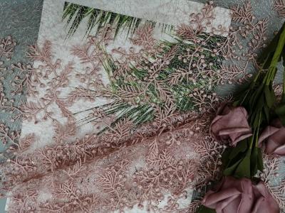Tela floral cor-de-rosa do laço do casamento da tela bordada da lantejoula pela jarda