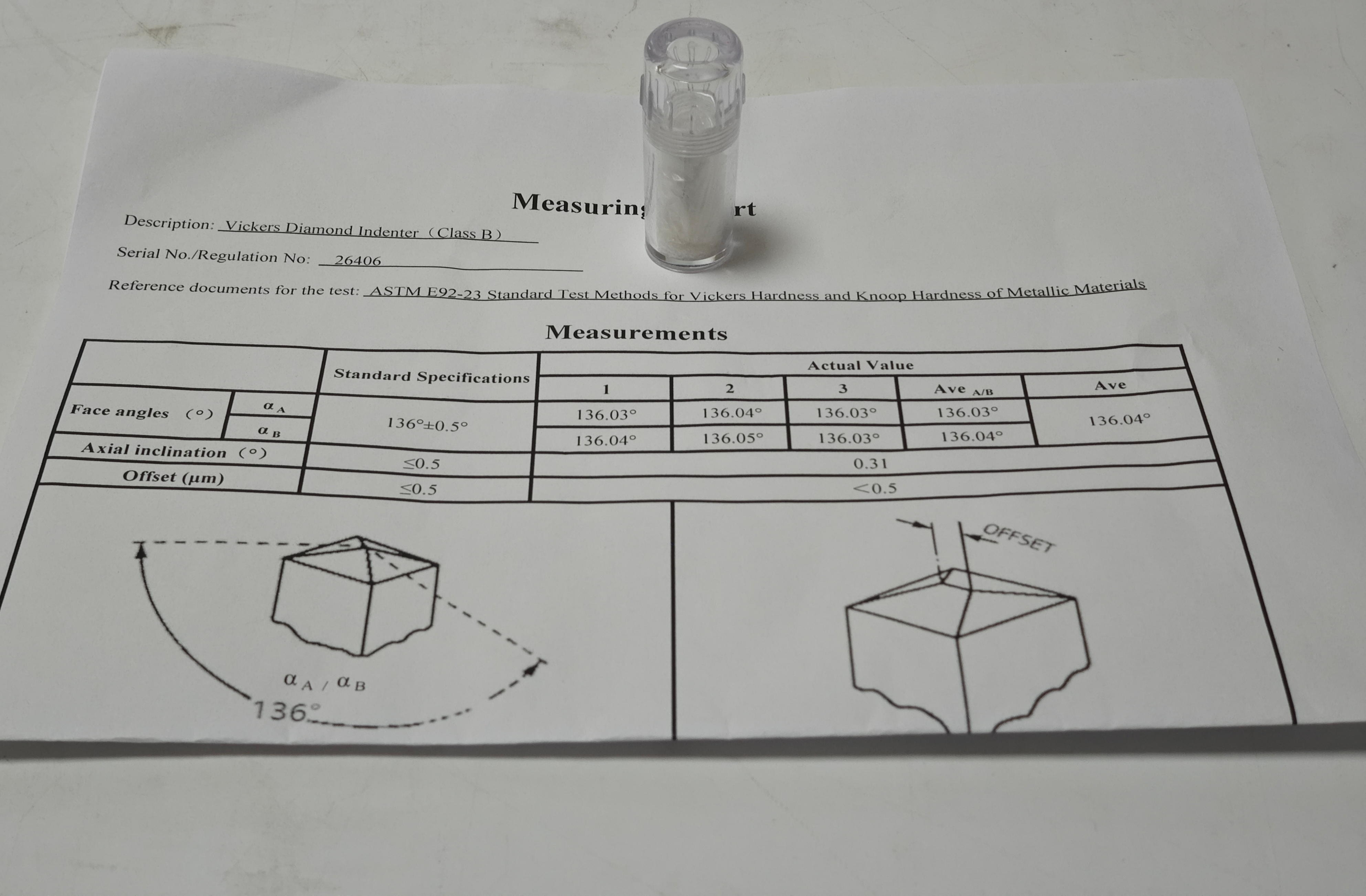 Vickers Diamond Indenter Accurate Strong Connection Vickers Hardness Tester Indenter for Test