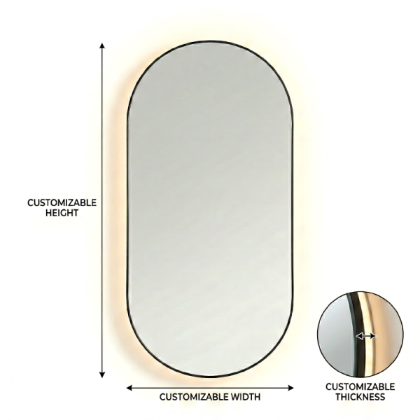 Kingstin Custom Oval LED Mirror Black Metal Frame Wall Backlit Mirror Smart Defog Motion Sensor for Bathroom Bedroom