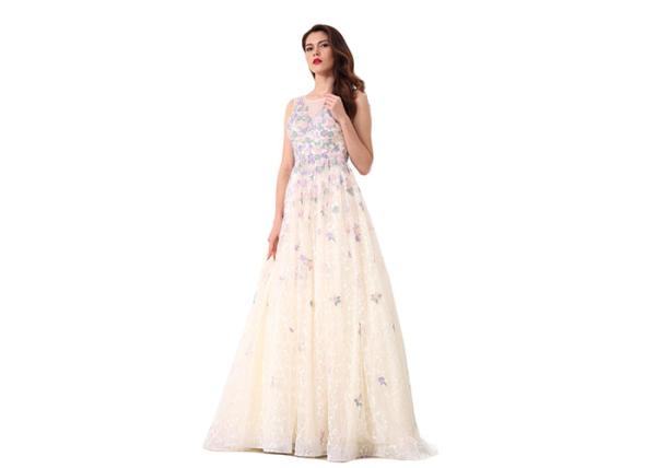 Flower Embroidery Ladies Evening Dresses , Saudi Arabic Maxi Party Dress