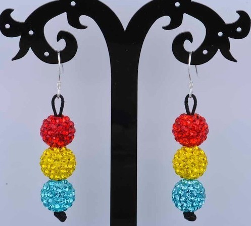 Handmade Beaded Jewelry Mixed Color Round Crystal Shamballa Clay Earrings