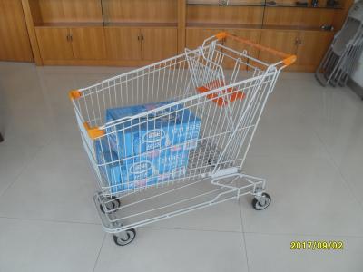 Asian Type 180L Supermaket Wire Shopping Cart Trolley With Orange Baby Seat