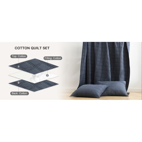 100% Cotton Quilt Set  in Geometric Pattern, Cozy Lightweight Stitching Decorative Bedding Cover Set
