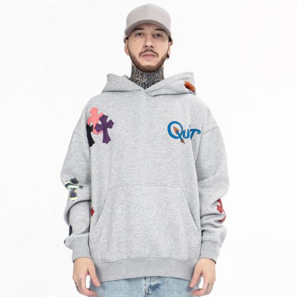 Casual Unisex Black Plus Size Plain Heavy Hoodies Sweatshirts Embroidered Printing