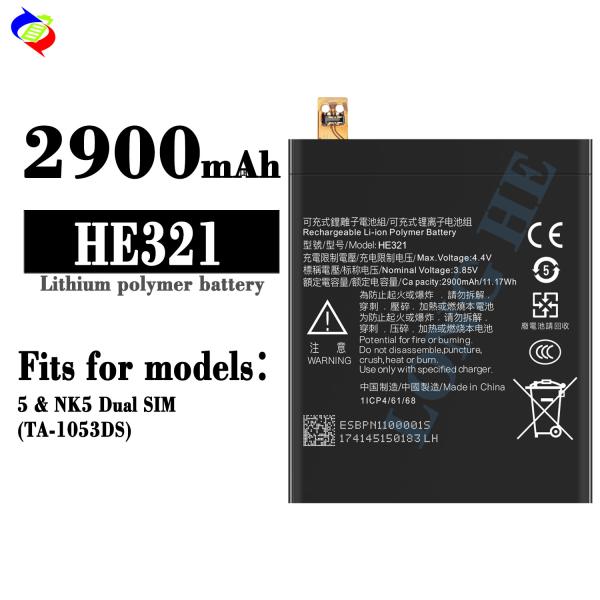 Recargable 3.85V 2900mAh HE321 Para el 2023 Nokia 5 Batería de teléfono móvil de poliéster de litio TA-1053