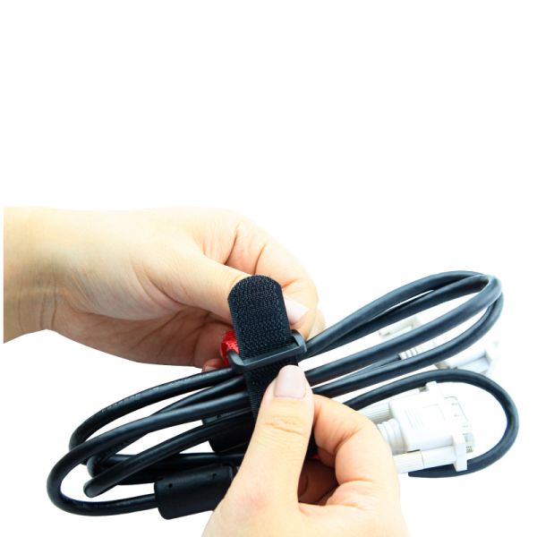 Manufacturer's Double-Sided Fleece Cable Tie / Cable Organizer Strap - Self-Adhesive, Hole-Punched, P-Type Velcro Tie / Bundling Strap