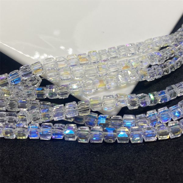 Crystal Square Glass Beads 4mm Cubic Beads Candy Diy Accessories Materials Loose Beads