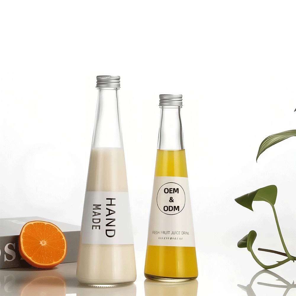 250ml 330ml Conical Beverage Glass Bottle With Screw Cap Customizable Printing Options