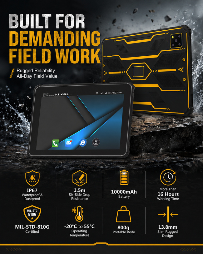Shock-Resistant Rugged Tablet 10.1 Inch with Charging Dock for Field Data Records