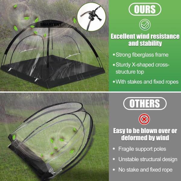 71*71*65''Inch 4-Person TPU Transparent Fiberglass Frame Quick Set Up Waterproof UV Protection Pop Up Sports Tent