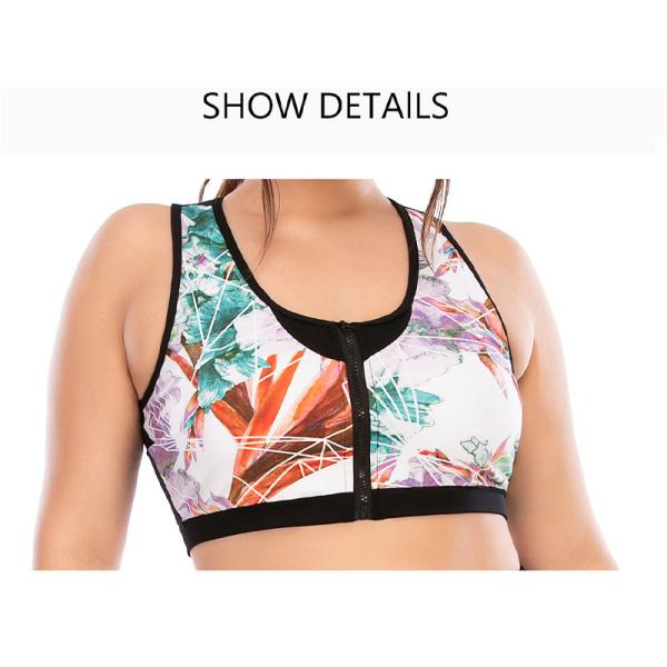 Printing Front Zip Gym Plus Size Two Piece Workout Sets Sleeveless Nylon Spandex
