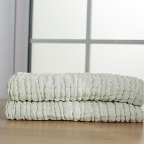 Green Organic Cotton Muslin Fabric Absorbent Plain / Seersucker Style