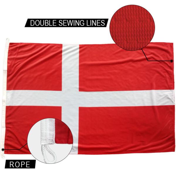 3x5' Denmark National Flag Knitted Polyester Rope and loops Customized indoor outdoor