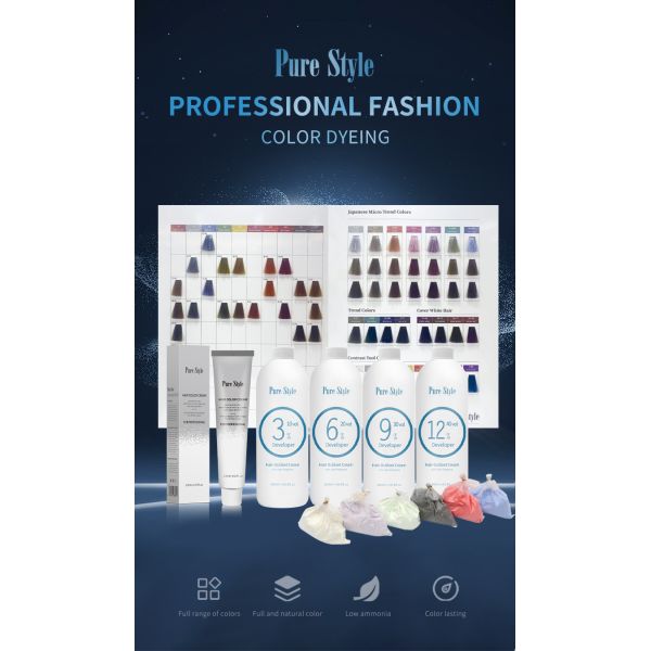 Crème colorante permanente professionnelle pour cheveux, Purestyle OEM/ODM, 100ML, 47 couleurs, faible en ammoniaque, usage salon