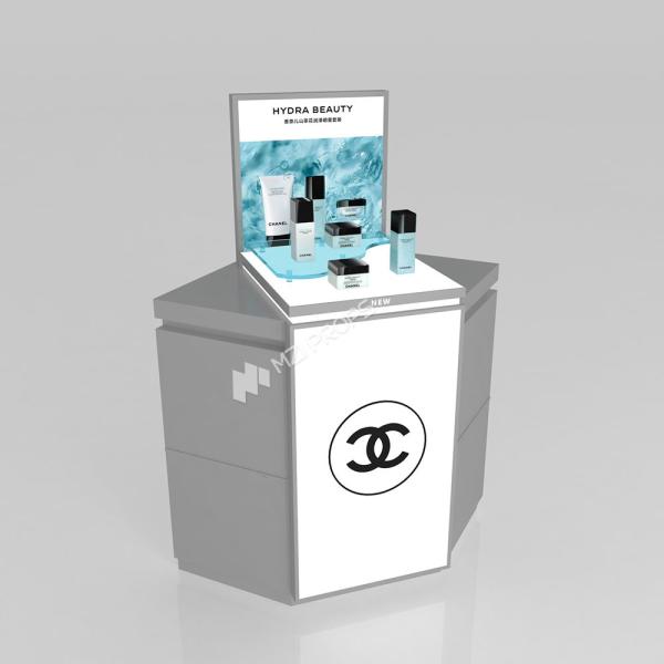 Display Stand Grey Wooden Corner Cabinet With Light Box For Customized Shop Display Furniture And Branding Display Counter