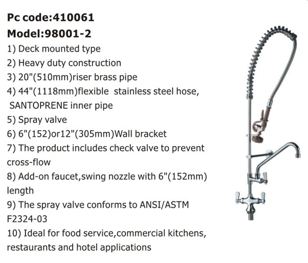 Commercial Kitchen Dishwasher Add - On Deck / Wall Mounted Pre - Rinse Kitchen Faucet