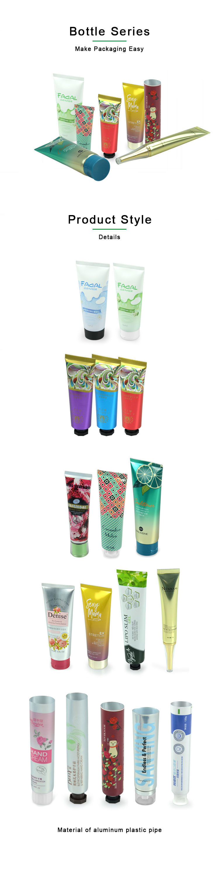 трубки трубки 60ml ABL пластиковые алюминиевые косметические с длинным соплом