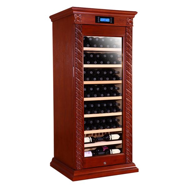 Burgundy Wooden Wine Cooler Cabinet with Precise Temperature Control and LED Interior Lighting