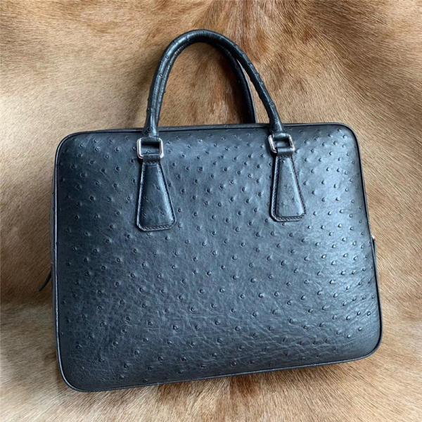 Authentic Ostrich Skin Key Lock Closure Businessmen Large Briefcase Laptop Purse Genuine Leather Male Working Handbag