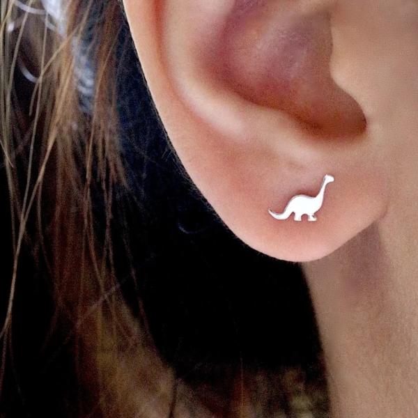 Children'S Dinosaur Gold Plated Stud Earrings 925 Sterling Silver Mini