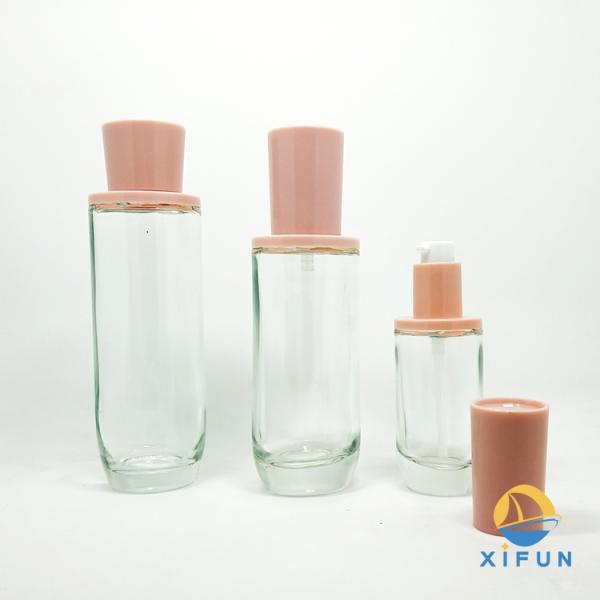 Round Shape Glass Pump Bottles , Transparent Small Lotion Containers