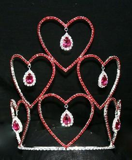 Valetines day crowns and tiaras red hearts crystal rhinestone crowns custom pageant crowns for girls and lady pai crown