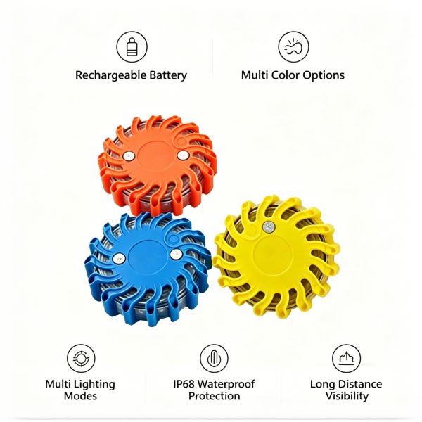 IP68 Magnetic LED Beacon Warning Indicator Light Rechargeable 5W 16LED Multi Color Flashing Light DC5V Li-ion