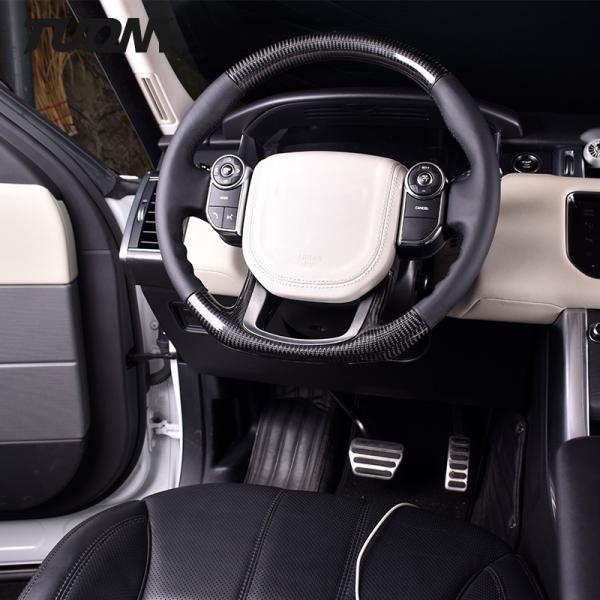 Black Leather Carbon Fiber Series Land Rover Steering Wheel 350mm With Stripe