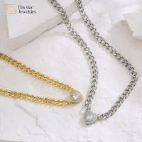 Chaîne d'acier inoxydable Cuban Link de collier de Diamond Zircon Charm Heart Pendant d'amour