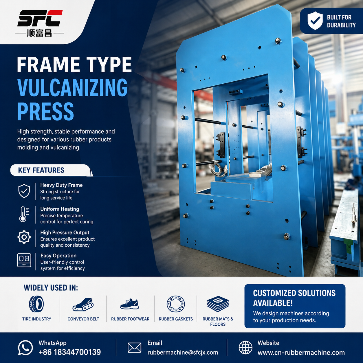Frame Type Plate Vulcanizing Press with Fast Heating and Even Heat Distribution for Rubber Vulcanization