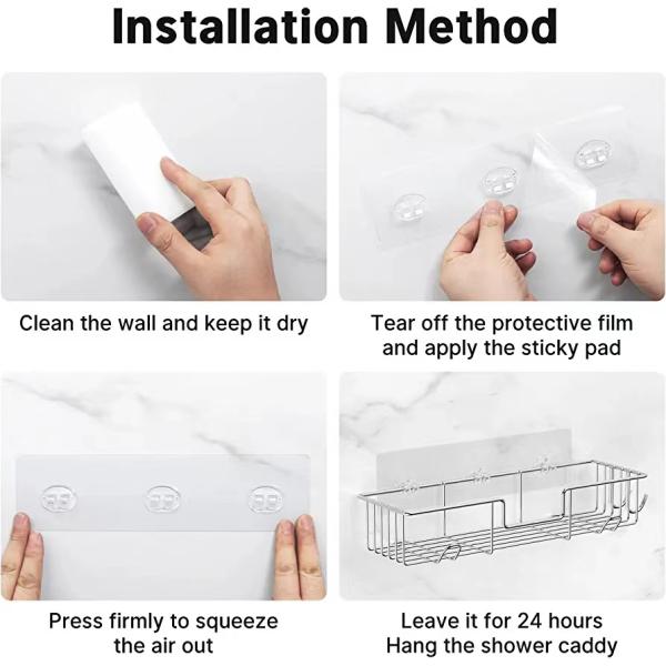 No Drilling Adhesive Rustproof Stainless Steel Shower Organizer for Bathroom