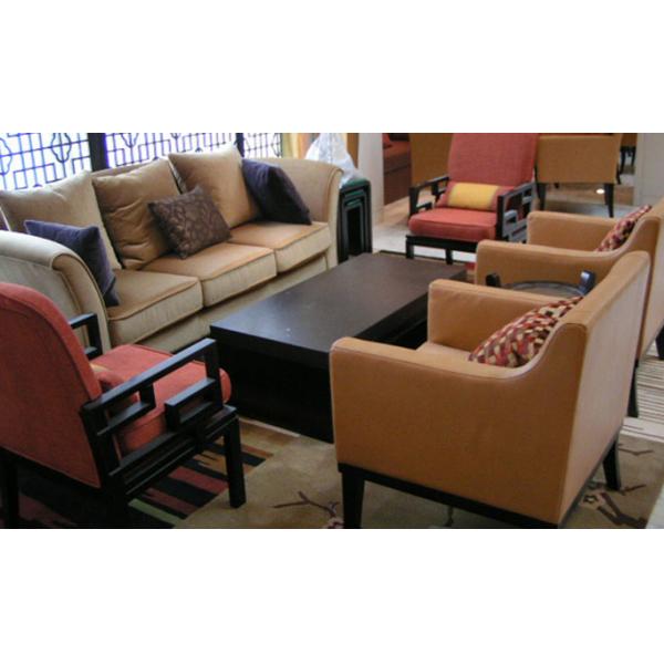 Classical Wood Beige Fabric Hotel Room Sofa Natural Timber Wood