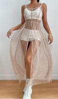 Sling Mesh Bikini Cover Up Sexy Slim Dress Sleeveless Solid Pattern