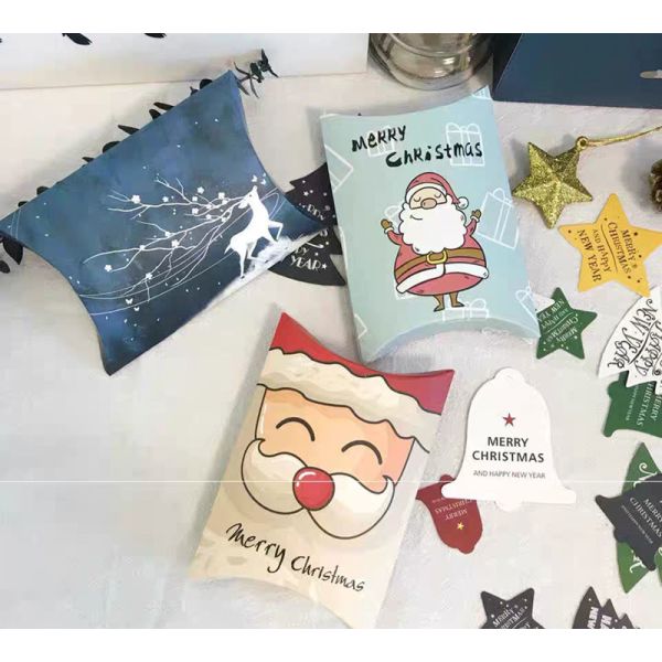 Pillow Shape Giveaway Christmas Candy Boxes Santa Gift Box 250gsm White Card