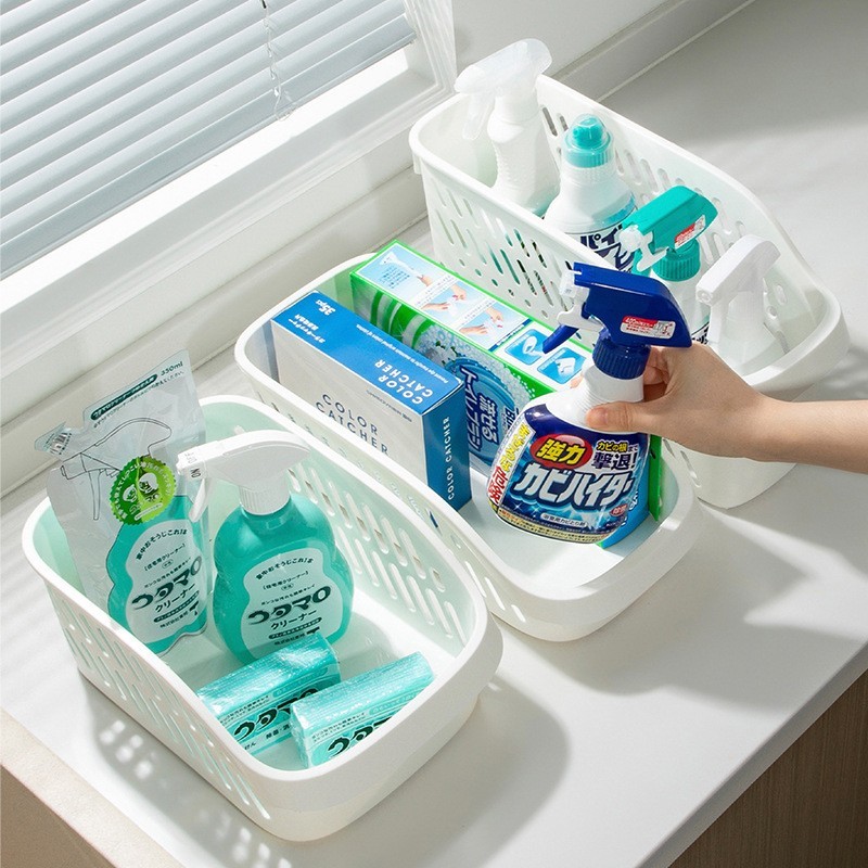 Cabinet Storage Box Under the Kitchen Sink Clutter Storage Basket Removable with Pulley Storage Basket Plastic