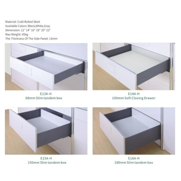 3-Tiers Kitchen Metal Cabinet Slim Soft Closing Baskets Drawer 13mm