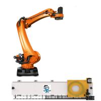 KUKA Robot de palettisation KR 240 R3200 PA avec rails de guidage CNGBS comme bras de robot industriel de palettisation automatique