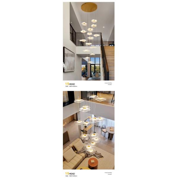 Diseño moderno de hojas de loto LED techo acrílico escalera de luz lujosa casa iluminación decorativa lámpara de candela