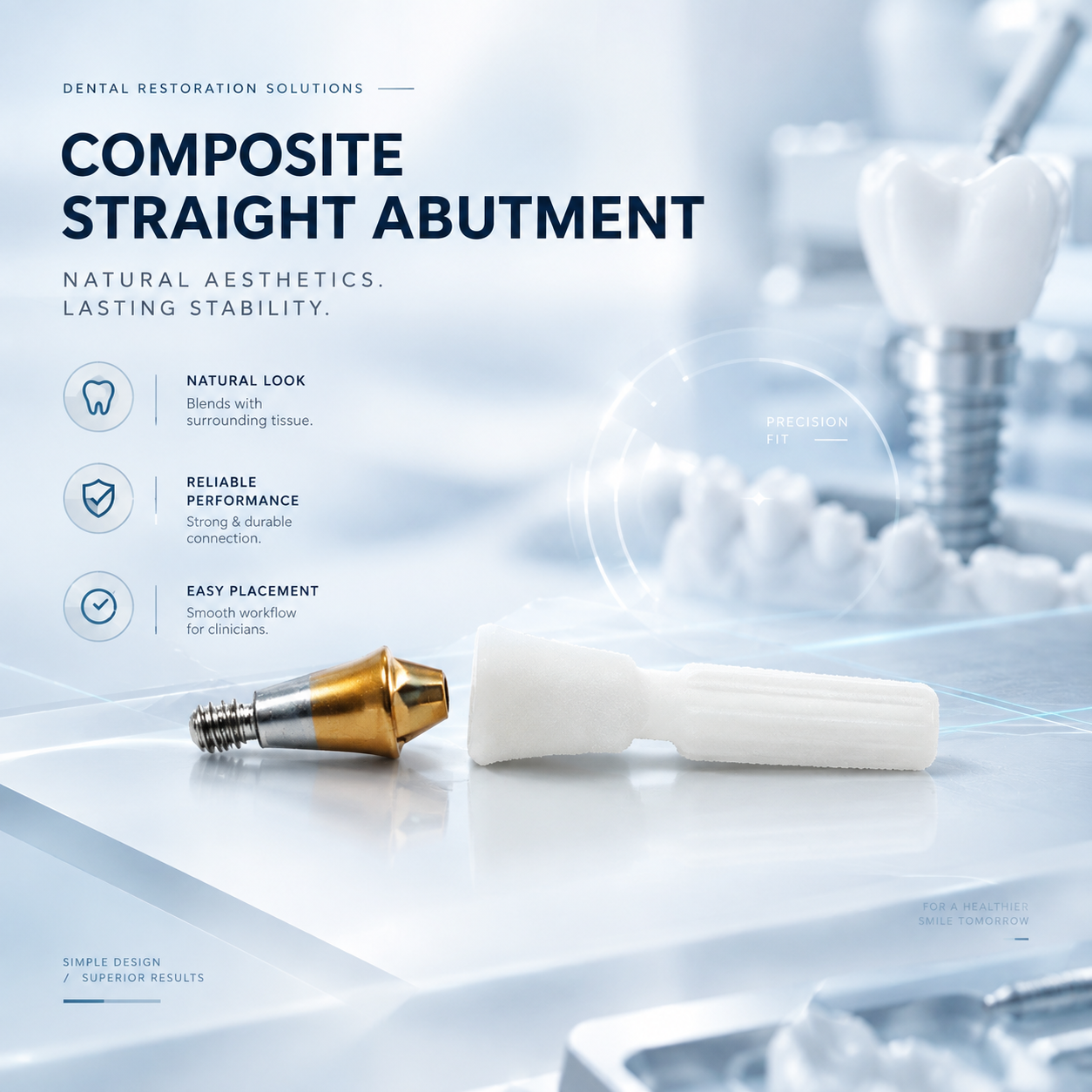 Customized TC4 Titanium Alloy Composite Straight Abutment with Gold Collar