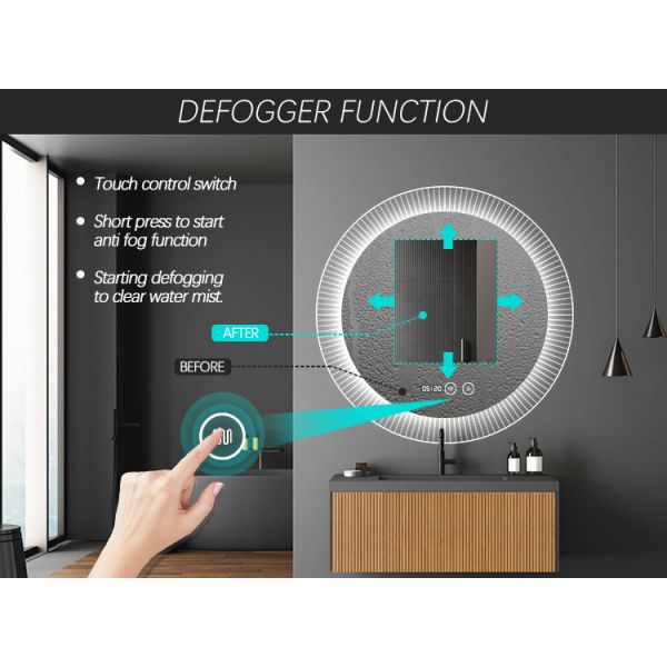 Luxury Striped Acrylic Round LED Framed Mirror High Brightness Decorative Wall Mirror