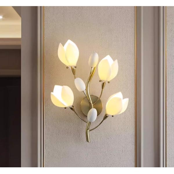 Hotel Elegant Magnolia Flower Ceramic Wall Bowl Sconce Light